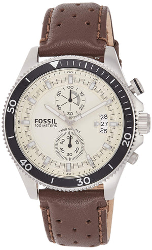  Shop Authentic Fossil Wakefield Chronograph White Dial Brown Leather Strap Watch for Men - CH2943 - Luxxuri