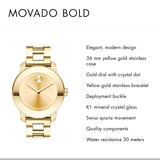  Shop Authentic Movado Bold Yellow Gold Dial Yellow Gold Steel Strap Watch For Women - 3600085 - Luxxuri