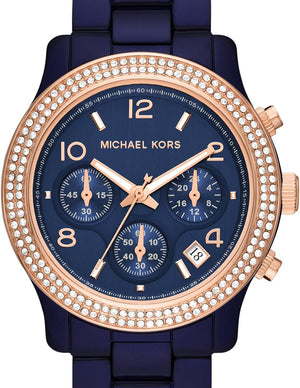  Shop Authentic Michael Kors Runway Chronograph Blue Dial Blue Steel Strap Watch for Women - MK7423 - Luxxuri