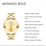  Shop Authentic Movado Bold Gold Dial Yellow Gold Steel Strap Watch for Women - 3600104 - Luxxuri