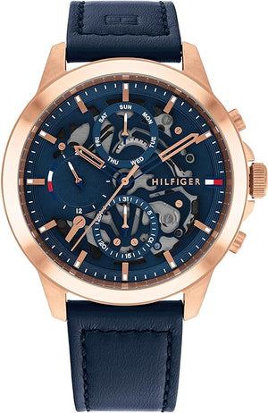  Shop Authentic Tommy Hilfiger Henry Chronograph Quartz Blue Dial Blue Leather Strap Watch For Men - 1710475 - Luxxuri