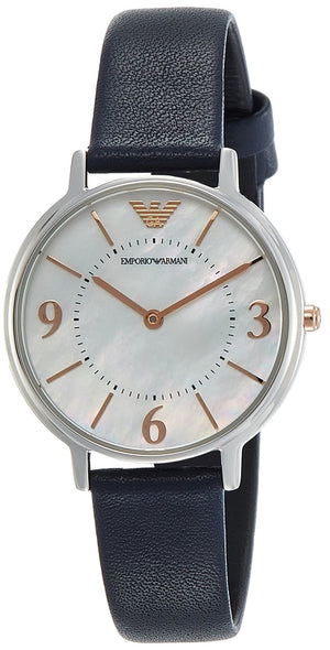  Shop Authentic Emporio Armani Kappa White Mother of Pearl Dial Black Leather Strap Watch For Women - AR2509 - Luxxuri