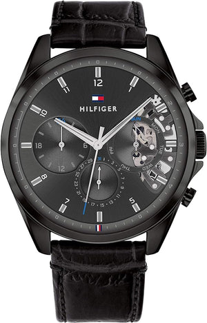  Shop Authentic Tommy Hilfiger Baker Chronograph Black Dial Black Leather Strap Watch For Men  - 1710452 - Luxxuri