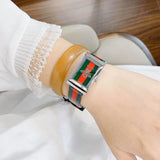  Shop Authentic Gucci G Frame Quartz Green & Red Mother of Pearl Dial Multicolor Leather Strap Watch For Women - YA147408 - Luxxuri