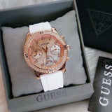  Shop Authentic Guess Confetti Crystal Rose Gold Dial White Silicone Strap Watch For Women - W1098L5 - Luxxuri