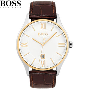  Shop Authentic Hugo Boss Classic White Dial Brown Leather Strap Watch for Men - 1513486 - Luxxuri