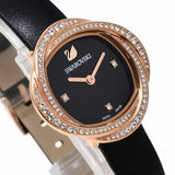  Shop Authentic Swarovski Crystal Flower Black Dial Black Leather Strap Watch for Women - 5552421 - Luxxuri