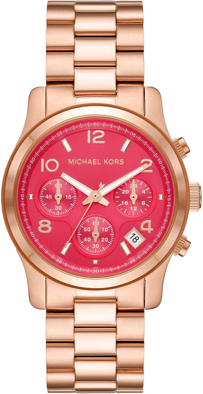  Shop Authentic Michael Kors Runway Chronograph Pink Dial Rose Gold Steel Strap Watch For Women - MK7352 - Luxxuri