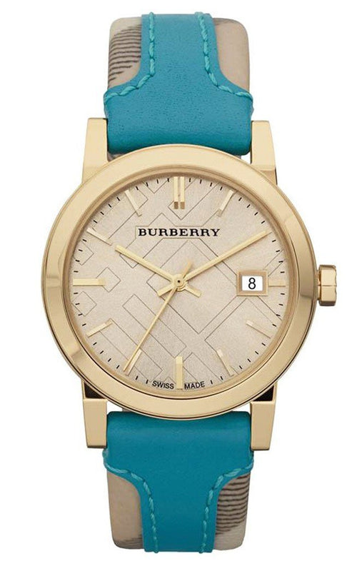  Shop Authentic Burberry Heritage Gold Dial Blue Leather Strap Watch for Women - BU9112 - Luxxuri