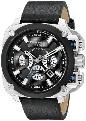  Shop Authentic Diesel BAMF Chronograph Black Dial Black Leather Strap Watch For Men - DZ7345 - Luxxuri