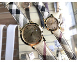  Shop Authentic Burberry The City Gold Dial Haymarket Brown Leather Strap Watch for Women - BU9026 - Luxxuri