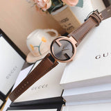  Shop Authentic Gucci G Interlocking Brown Dial Brown Leather Strap Watch For Women - YA133504 - Luxxuri