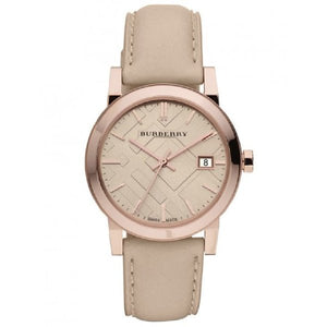  Shop Authentic Burberry The City Beige Dial Beige Leather Strap Watch for Women - BU9109 - Luxxuri