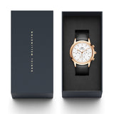  Shop Authentic Daniel Wellington Iconic Chronograph Sheffield White Dial Black Leather Strap Watch For Men - DW00100646 - Luxxuri