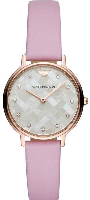  Shop Authentic Emporio Armani Kappa Mother Of Pearl White Dial Pink Leather Strap Watch For Women - AR11130 - Luxxuri