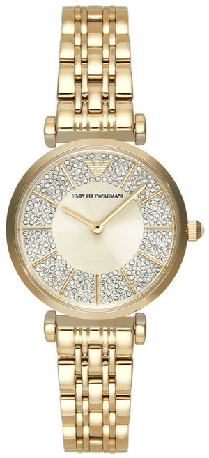  Shop Authentic Emporio Armani Gianni T Bar Analog Crystals Gold Dial Gold Steel Strap Watch For Women - AR11608 - Luxxuri