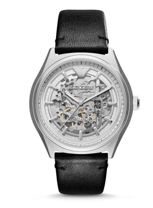  Shop Authentic Emporio Armani Meccanico White Skeleton Dial Black Leather Strap Watch For Men - AR60003 - Luxxuri