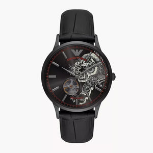  Shop Authentic Emporio Armani Meccanico Skeleton Black Dial Black Leather Strap Watch For Men - AR60046 - Luxxuri