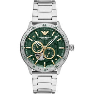  Shop Authentic Emporio Armani Meccanico Chronograph Automatic Green Dial Silver Steel Strap Watch For Men - AR60053 - Luxxuri