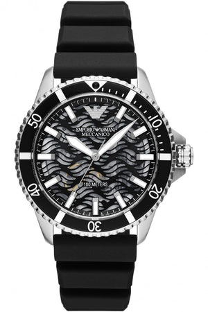  Shop Authentic Emporio Armani Meccanico Automatic Black Dial Black Silicone Strap Watch For Men - AR60062 - Luxxuri