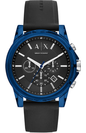  Shop Authentic Armani Exchange Outerbanks Chronograph Black Dial Black Silicone Strap Watch For Men - AX1339 - Luxxuri