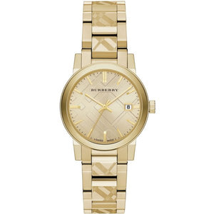  Shop Authentic Burberry The City Gold Dial Gold Steel Strap Watch for Women - BU9145 - Luxxuri