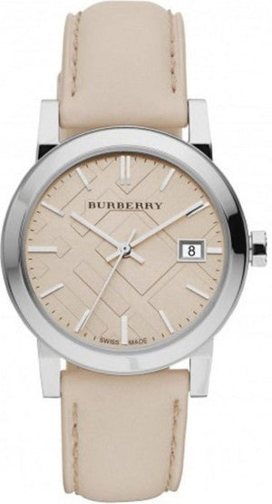  Shop Authentic Burberry The City Beige Dial Beige Leather Strap Watch for Women - BU9107 - Luxxuri