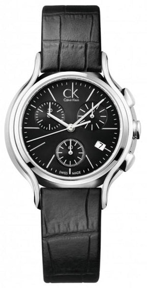  Shop Authentic Calvin Klein Skirt Chronograph Black Dial Black Leather Strap Watch for Men - K2U291C1 - Luxxuri