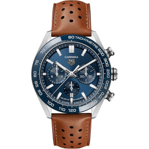 Shop Authentic Tag Heuer Carrera Automatic Chronograph Blue Dial Brown Leather Strap Watch for Men - CBN2A1A.FC6537 - Luxxuri
