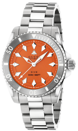  Shop Authentic Gucci Dive Automatic Orange Dial Silver Steel Strap Watch for Men - YA136355 - Luxxuri