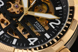  Shop Authentic Fossil Bronson Automatic Skeleton Black Dial Gold Steel Strap Watch for Men - ME3257 - Luxxuri