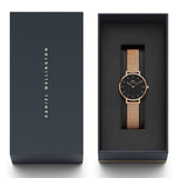  Shop Authentic Daniel Wellington Classic Petite Melrose Black Dial Rose Gold Mesh Bracelet Watch For Women - DW00100217 - Luxxuri
