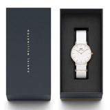  Shop Authentic Daniel Wellington Classic Dover White Dial White Nylon Strap Watch For Women - DW00100309 - Luxxuri
