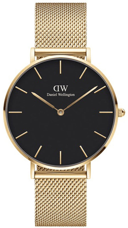  Shop Authentic Daniel Wellington Petite Evergold Black Dial Gold Mesh Strap Watch For Women - DW00100345 - Luxxuri