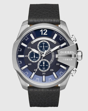  Shop Authentic Diesel Mega Chief Chronograph Blue Dial Black Leather Strap Watch For Men - DZ4423 - Luxxuri