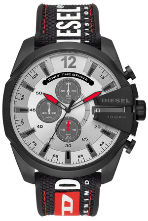  Shop Authentic Diesel Mega Chief Chronograph Silver Dial Black Leather Strap Watch For Men - DZ4512 - Luxxuri