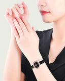  Shop Authentic Swarovski Crystal Flower Black Dial Black Leather Strap Watch for Women - 5552421 - Luxxuri
