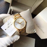  Shop Authentic Calvin Klein Stately Silver Dial Gold Steel Strap Watch for Women - K3G23526 - Luxxuri