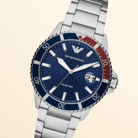  Shop Authentic Emporio Armani Diver Quartz Blue Dial Silver Steel Strap Watch For Men - AR11339 - Luxxuri