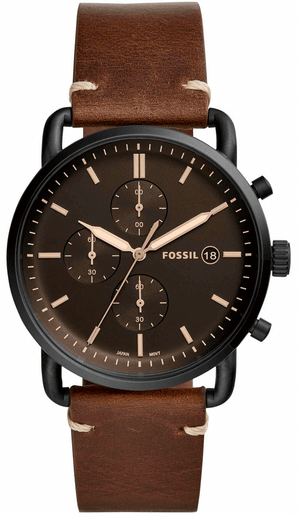  Shop Authentic Fossil Commuter Chronograph Black Dial Brown Leather Strap Watch for Men - FS5403 - Luxxuri