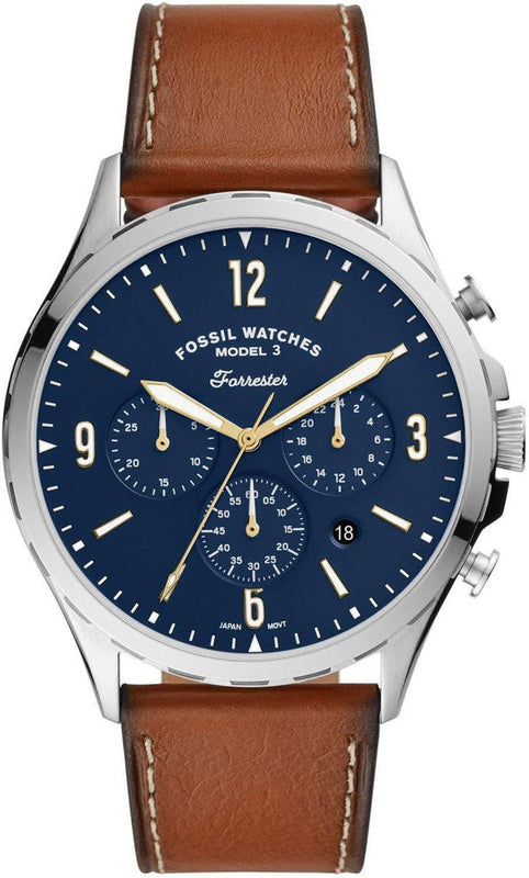  Shop Authentic Fossil Forrester Chronograph Blue Dial Brown Leather Strap Watch for Men -  S5607 - Luxxuri
