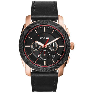  Shop Authentic Fossil Machine Chronograph Black Dial Black Leather Strap Watch for Men - FS5120 - Luxxuri
