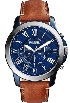  Shop Authentic Fossil Grant Chronograph Blue Dial Brown Leather Strap Watch for Men - FS5151 - Luxxuri