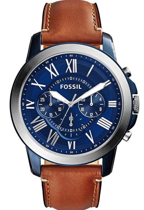  Shop Authentic Fossil Grant Chronograph Blue Dial Brown Leather Strap Watch for Men - FS5151 - Luxxuri