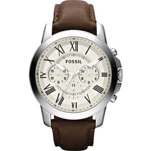  Shop Authentic Fossil Grant Chronograph White Dial Brown Leather Strap Watch for Men - FS4735 - Luxxuri