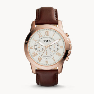  Shop Authentic Fossil Grant Chronograph White Dial Brown Leather Strap Watch for Men - FS4991 - Luxxuri