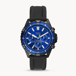  Shop Authentic Fossil Garrett Chronograph Blue Dial Black Rubber Strap Watch for Men - FS5695 - Luxxuri