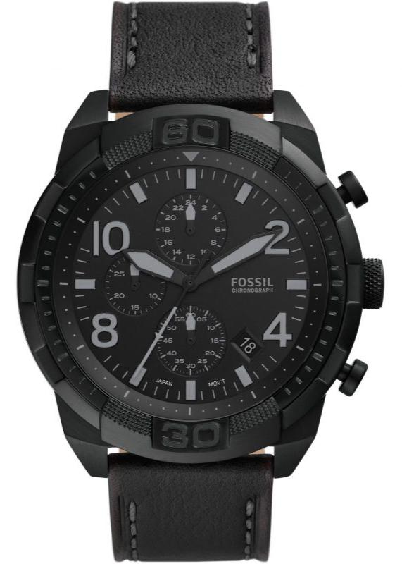  Shop Authentic Fossil Bronson Chronograph Black Dial Black Leather Strap Watch for Men - FS5874 - Luxxuri