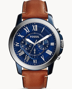  Shop Authentic Fossil Grant Chronograph Blue Dial Brown Leather Strap Watch for Men - FS5151 - Luxxuri