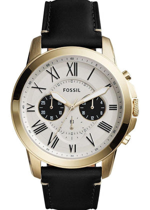  Shop Authentic Fossil Grant Chronograph White Dial Black Leather Strap Watch for Men - FS5272 - Luxxuri